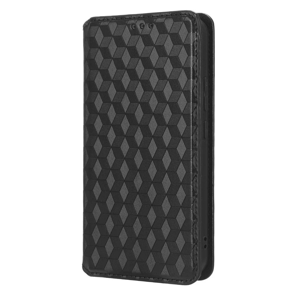 For Samsung Galaxy M14 5G Stand Phone Cover Wallet Imprinted Rhombus Pattern PU Leather+TPU Phone Case - Black - 7