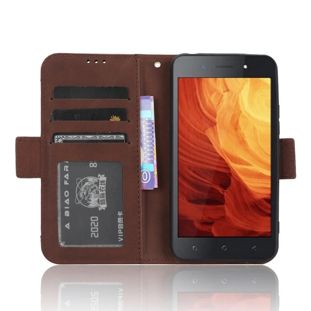For itel A18 Multiple Card Slots Phone Case PU Leather Stand Wallet Phone Cover - Brown - 2