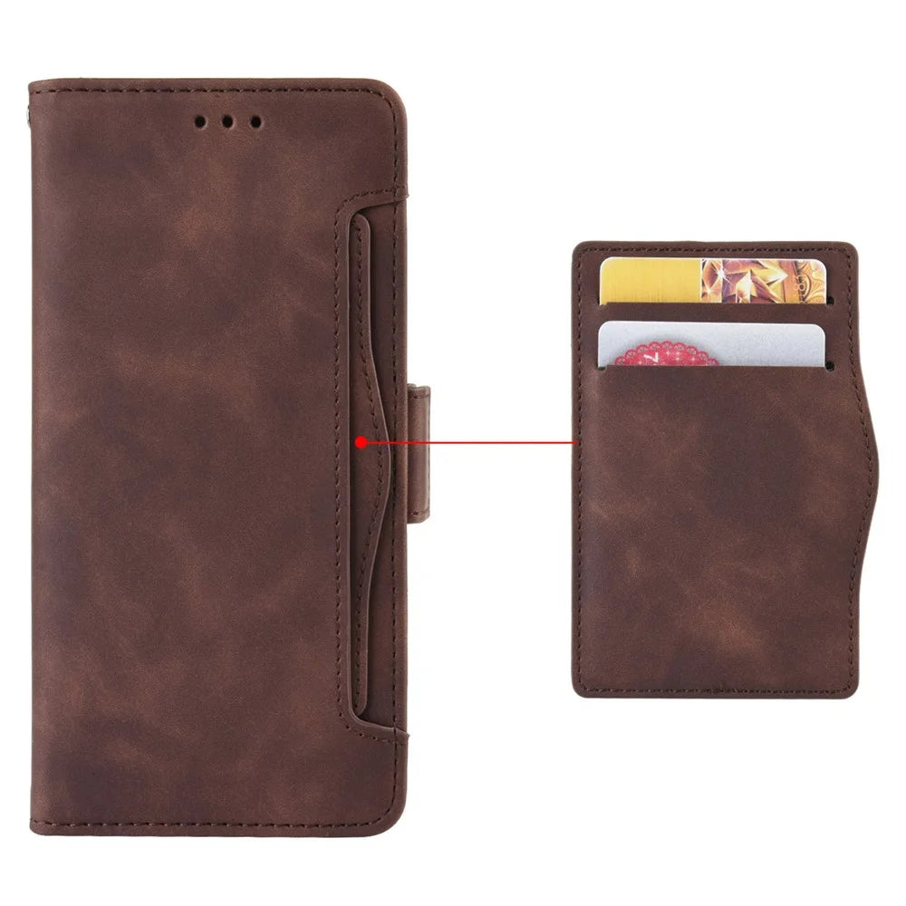 For itel A18 Multiple Card Slots Phone Case PU Leather Stand Wallet Phone Cover - Brown - 6