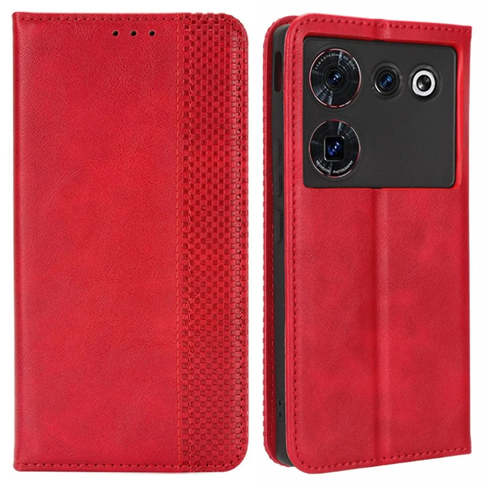 For ZTE nubia Z50 Ultra Anti-Drop Wallet Case Retro PU Leather Folio Flip Phone Cover with Stand - Red - 1