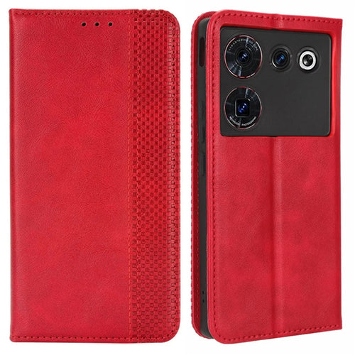 For ZTE nubia Z50 Ultra Anti-Drop Wallet Case Retro PU Leather Folio Flip Phone Cover with Stand - Red - 1