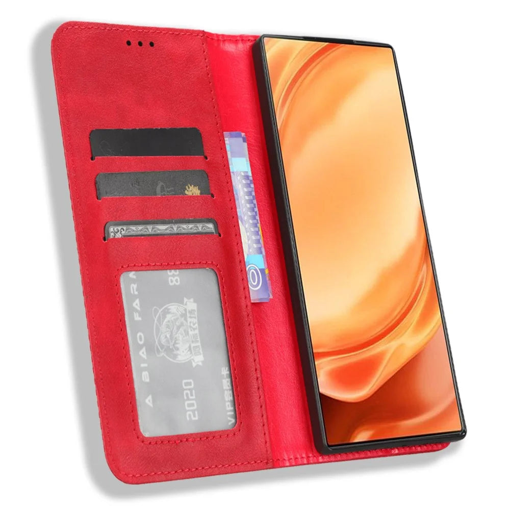 For ZTE nubia Z50 Ultra Anti-Drop Wallet Case Retro PU Leather Folio Flip Phone Cover with Stand - Red - 2