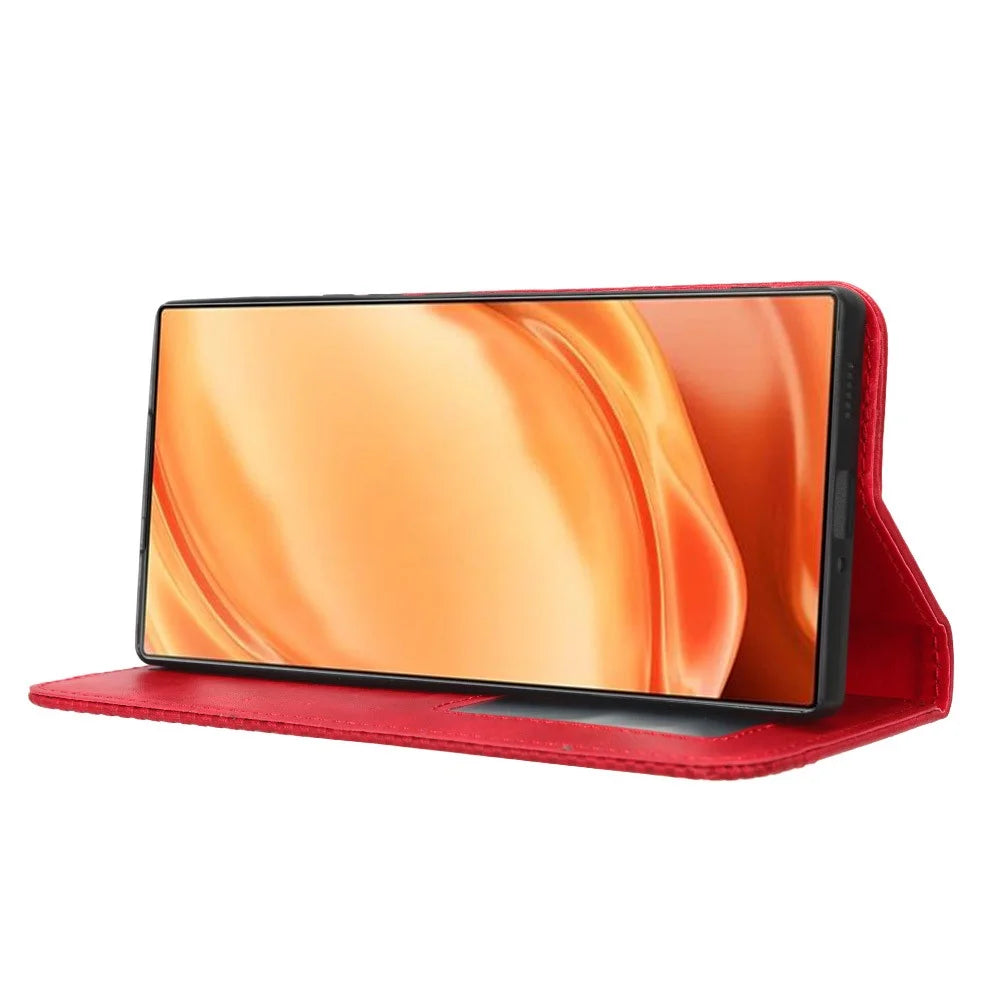For ZTE nubia Z50 Ultra Anti-Drop Wallet Case Retro PU Leather Folio Flip Phone Cover with Stand - Red - 3