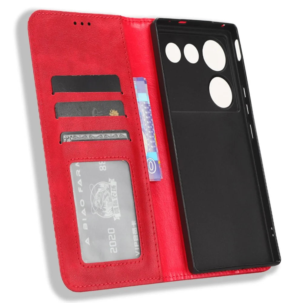 For ZTE nubia Z50 Ultra Anti-Drop Wallet Case Retro PU Leather Folio Flip Phone Cover with Stand - Red - 4