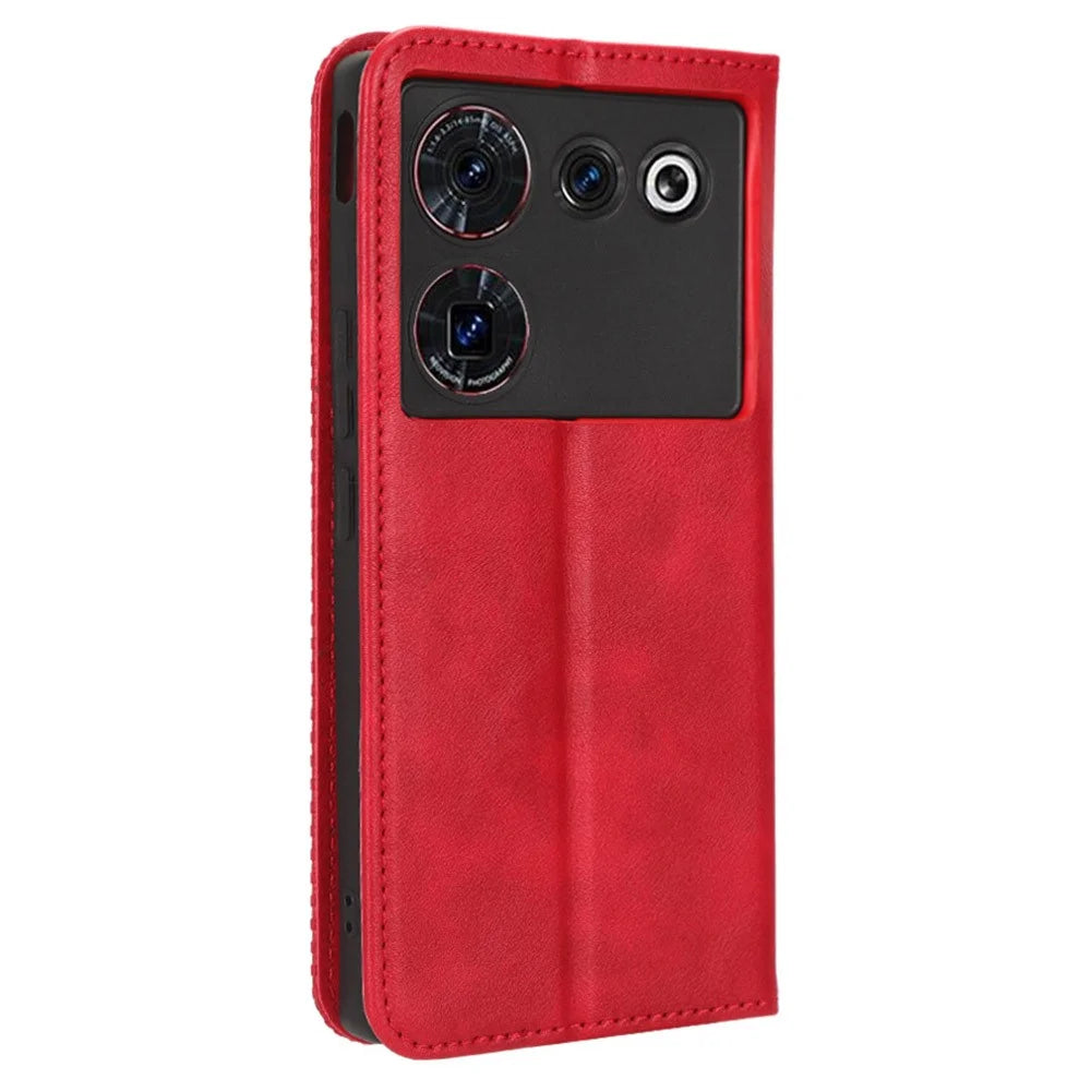 For ZTE nubia Z50 Ultra Anti-Drop Wallet Case Retro PU Leather Folio Flip Phone Cover with Stand - Red - 7