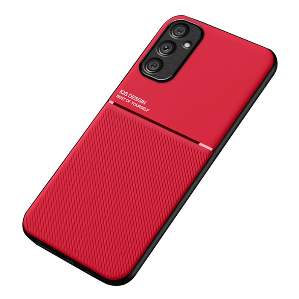 For Samsung Galaxy A34 5G Smartphone Case Lines Imprinted Leather+TPU Cell Phone Cover - Red - 1