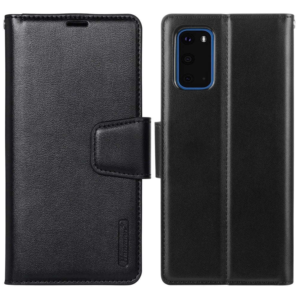 HANMAN Mill Series for Samsung Galaxy S20 5G / 4G Leather Phone Case Stand Wallet Anti-drop Phone Cover - Black - 1