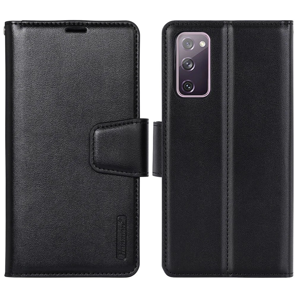 HANMAN Mill Series for Samsung Galaxy S20 FE 4G / FE 5G / S20 Lite / S20 FE 2022 Phone Case PU Leather Stand Wallet Cover - Black - 1