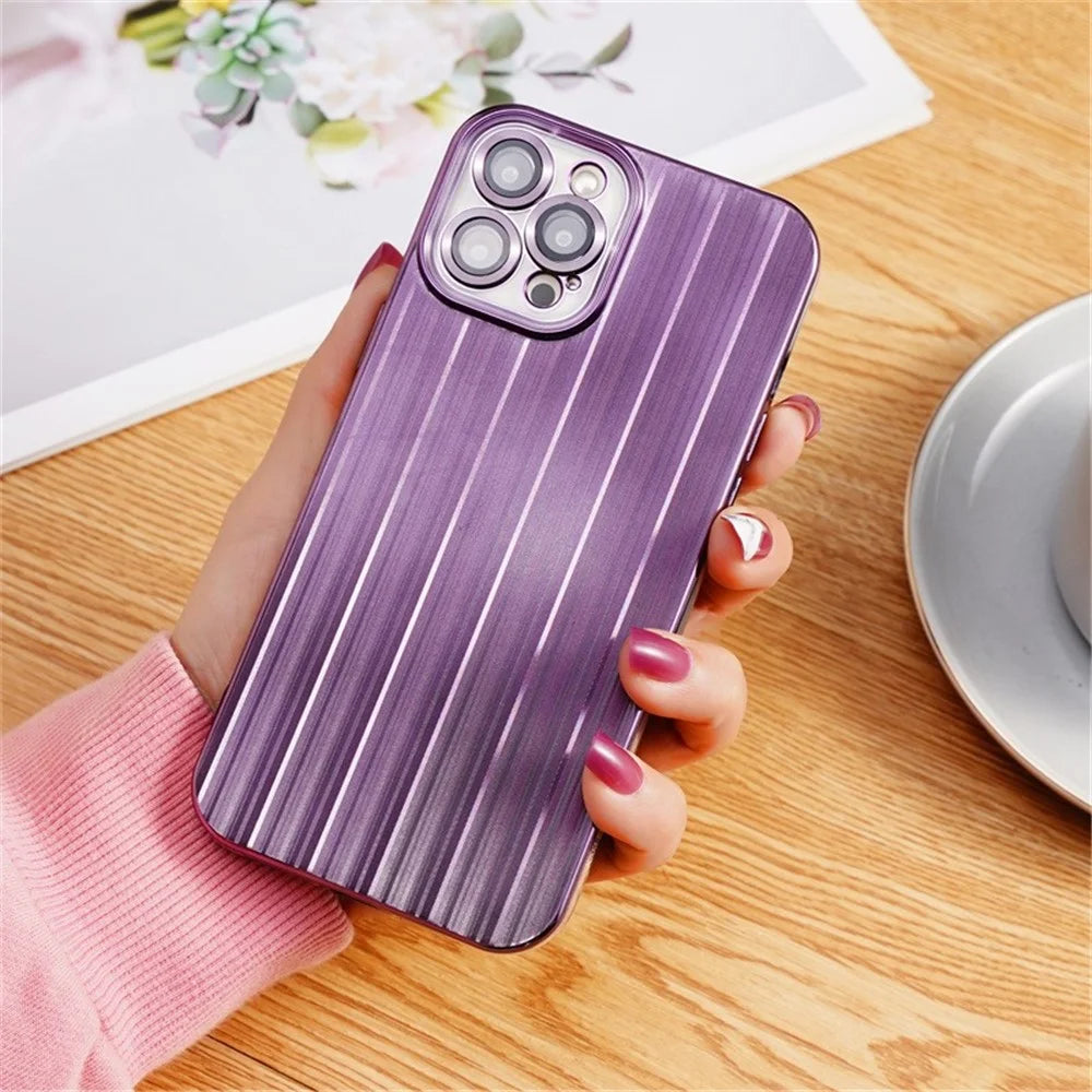 TPU Back Cover for iPhone 13 Pro 6.1 inch with Lens Film Electroplating Streamer Brushed Phone Case - Purple - 1