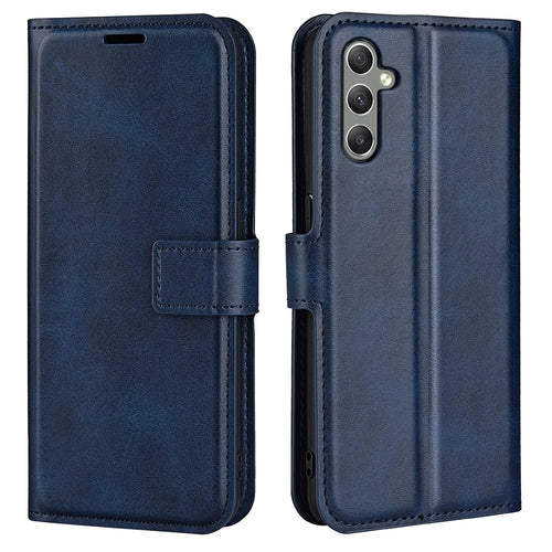 For Samsung Galaxy A24 4G (162.1 x 77.6 x 8.3mm) Leather Wallet Mobile Case Calf Texture Square Clasp Flip Stand Cover - Blue - 1