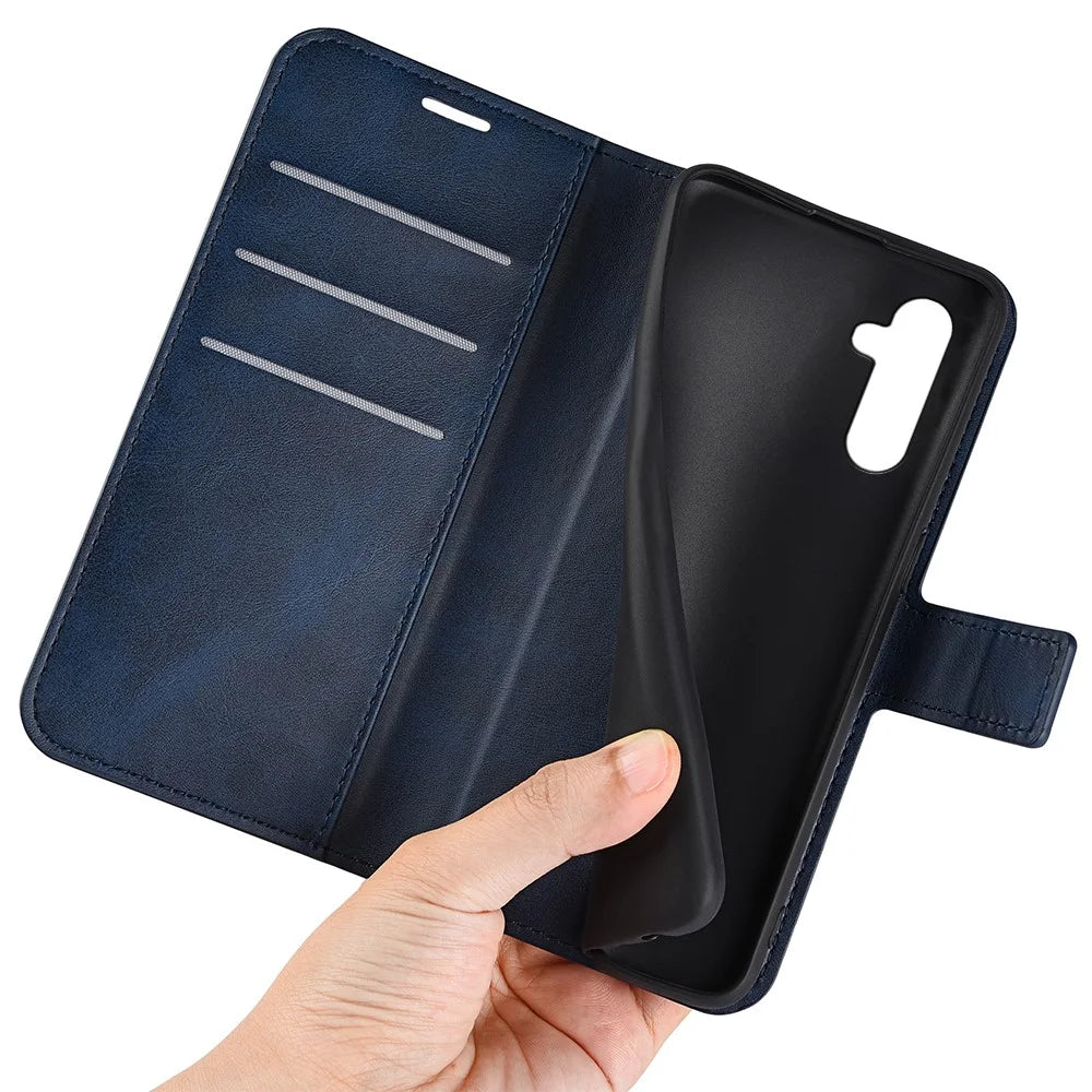 For Samsung Galaxy A24 4G (162.1 x 77.6 x 8.3mm) Leather Wallet Mobile Case Calf Texture Square Clasp Flip Stand Cover - Blue - 4