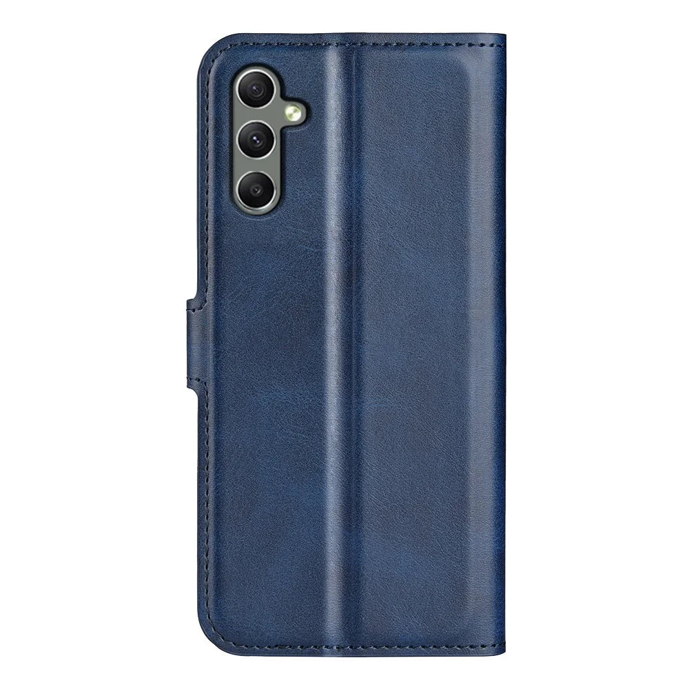 For Samsung Galaxy A24 4G (162.1 x 77.6 x 8.3mm) Leather Wallet Mobile Case Calf Texture Square Clasp Flip Stand Cover - Blue - 6