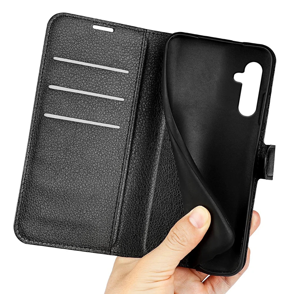 For Samsung Galaxy A24 4G (162.1 x 77.6 x 8.3mm) PU Leather Wallet Shell Litchi Texture Phone Case Flip Stand Cover - Black - 5