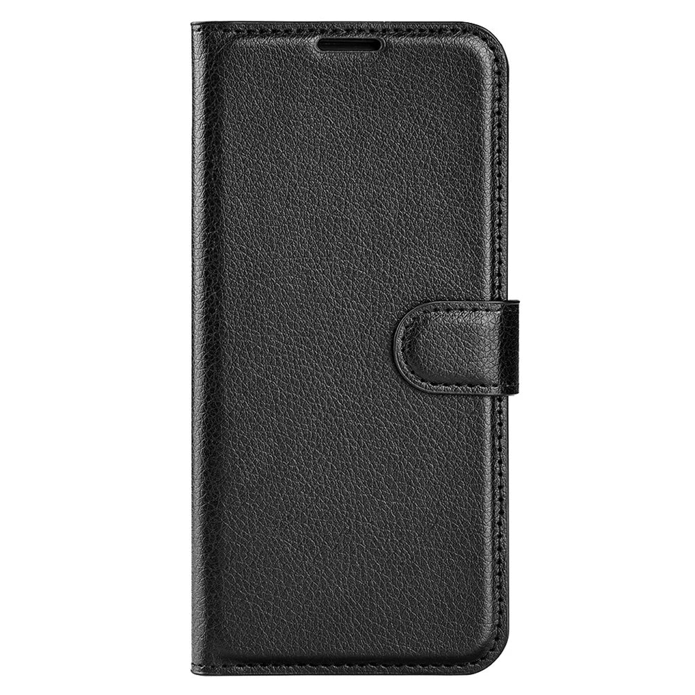 For Samsung Galaxy A24 4G (162.1 x 77.6 x 8.3mm) PU Leather Wallet Shell Litchi Texture Phone Case Flip Stand Cover - Black - 6