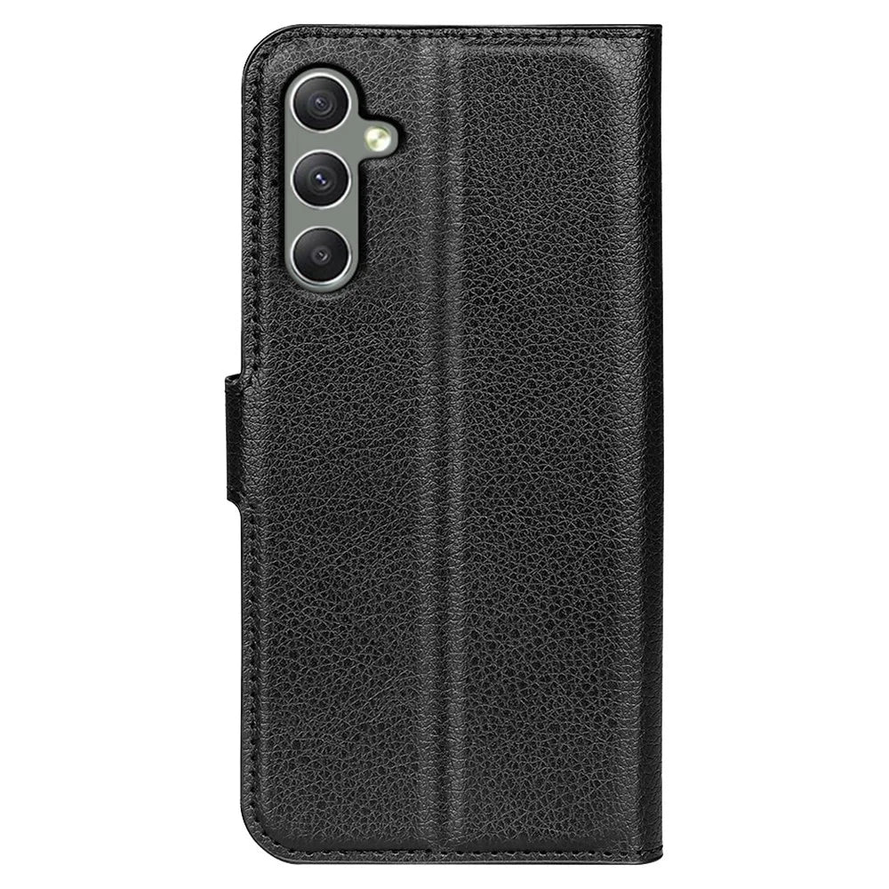 For Samsung Galaxy A24 4G (162.1 x 77.6 x 8.3mm) PU Leather Wallet Shell Litchi Texture Phone Case Flip Stand Cover - Black - 7