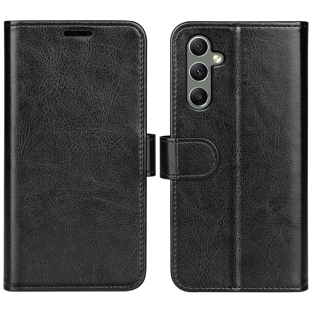 For Samsung Galaxy A24 4G (162.1 x 77.6 x 8.3mm) PU Leather Wallet Flip Cover Crazy Horse Texture Stand Phone Case - Black - 1