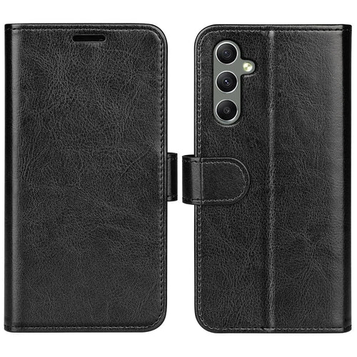 For Samsung Galaxy A24 4G (162.1 x 77.6 x 8.3mm) PU Leather Wallet Flip Cover Crazy Horse Texture Stand Phone Case - Black - 1