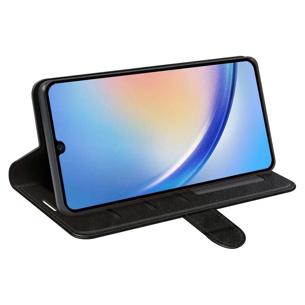 For Samsung Galaxy A24 4G (162.1 x 77.6 x 8.3mm) PU Leather Wallet Flip Cover Crazy Horse Texture Stand Phone Case - Black - 3