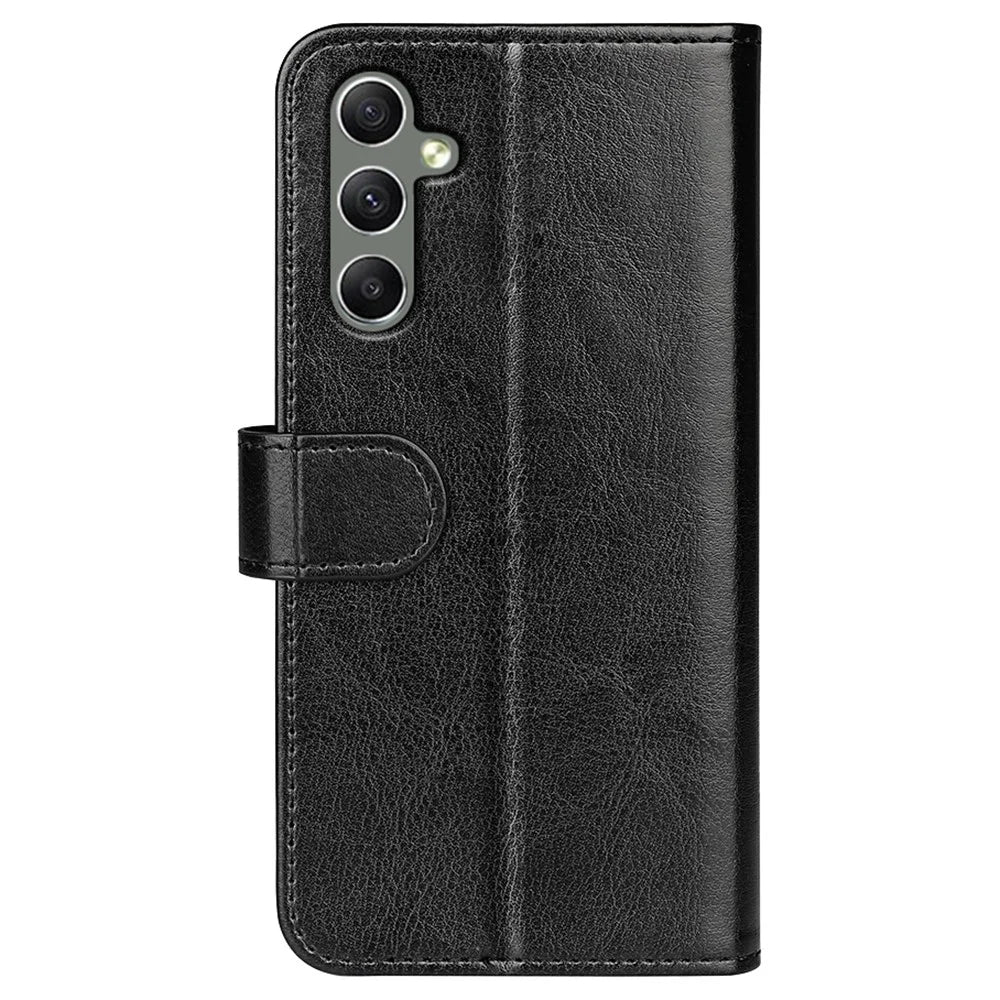 For Samsung Galaxy A24 4G (162.1 x 77.6 x 8.3mm) PU Leather Wallet Flip Cover Crazy Horse Texture Stand Phone Case - Black - 7
