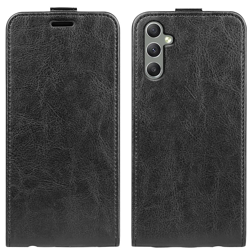 For Samsung Galaxy A24 4G (162.1 x 77.6 x 8.3mm) Vertical Flip Card Holder Phone Case Crazy Horse Texture PU Leather Cover - Black - 1