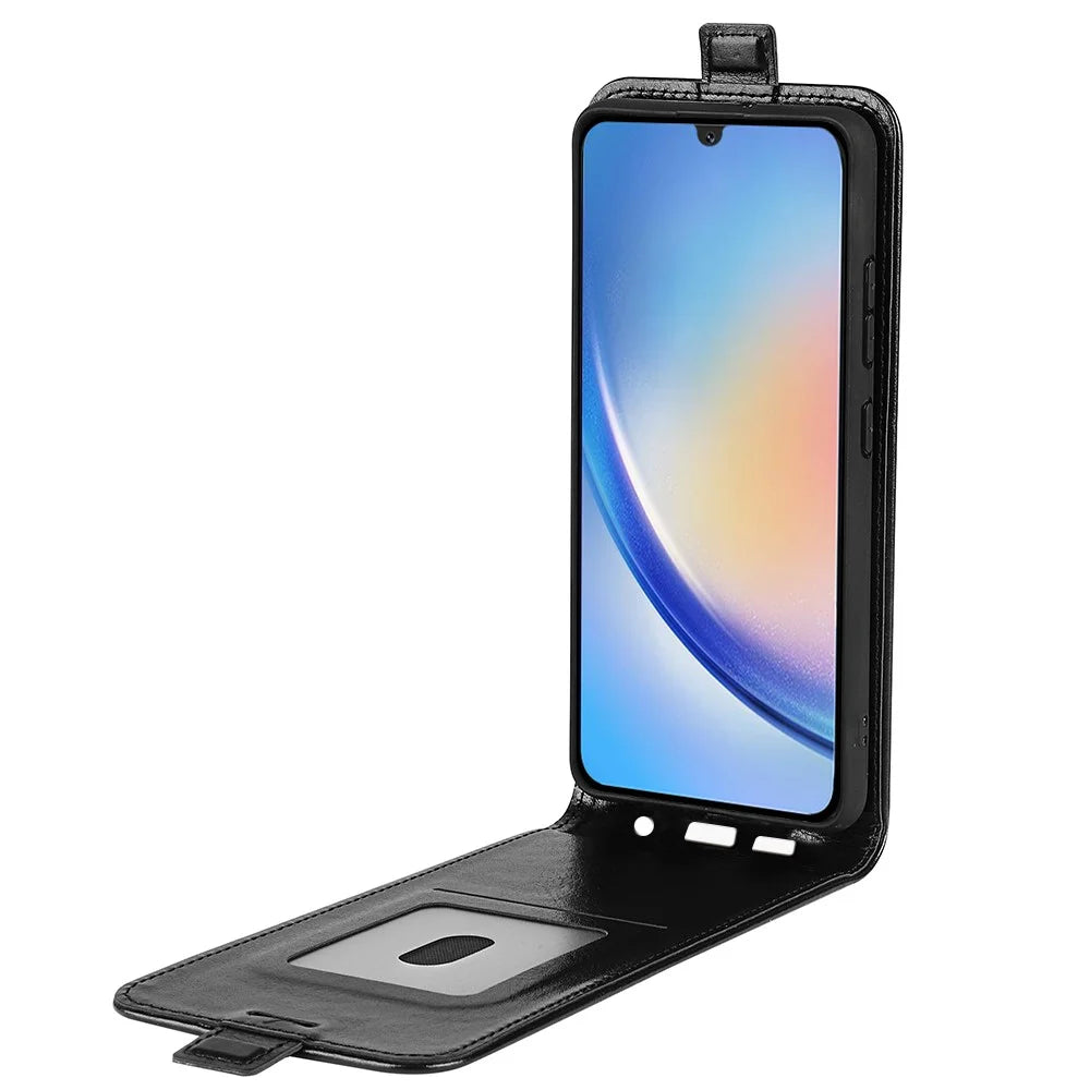 For Samsung Galaxy A24 4G (162.1 x 77.6 x 8.3mm) Vertical Flip Card Holder Phone Case Crazy Horse Texture PU Leather Cover - Black - 2