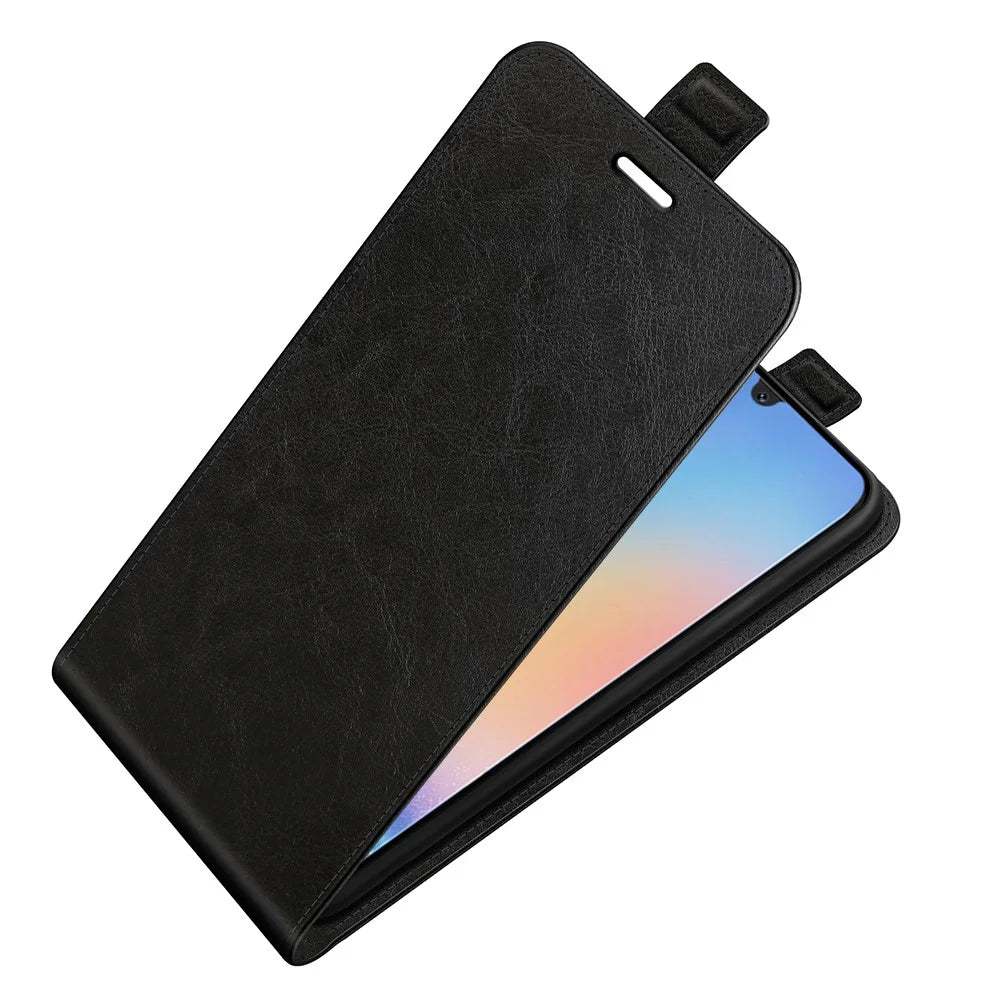 For Samsung Galaxy A24 4G (162.1 x 77.6 x 8.3mm) Vertical Flip Card Holder Phone Case Crazy Horse Texture PU Leather Cover - Black - 4