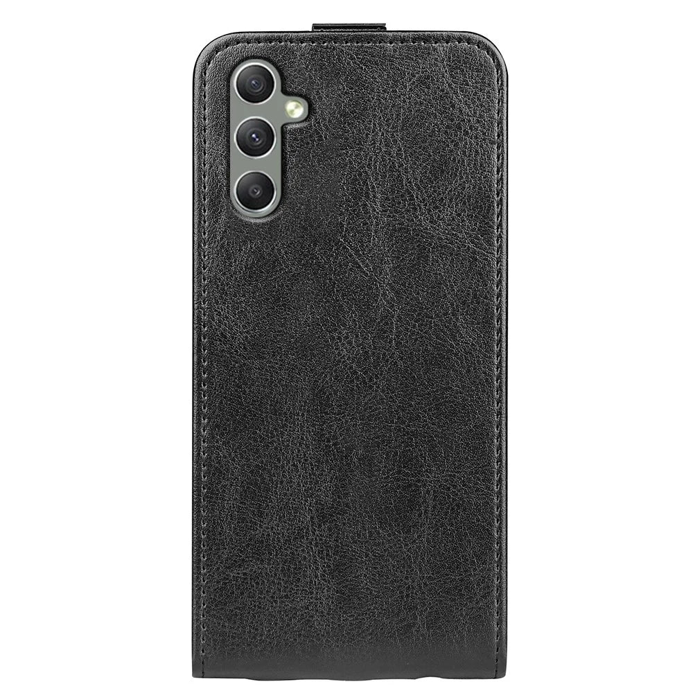 For Samsung Galaxy A24 4G (162.1 x 77.6 x 8.3mm) Vertical Flip Card Holder Phone Case Crazy Horse Texture PU Leather Cover - Black - 7