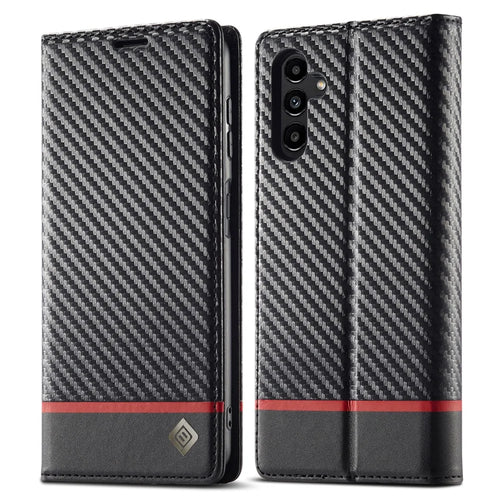 LC.IMEEKE For Samsung Galaxy A24 4G (162.1 x 77.6 x 8.3mm) Wallet Stand Phone Case Carbon Fiber Texture PU Leather Cover - Horizontal Stripe - 1