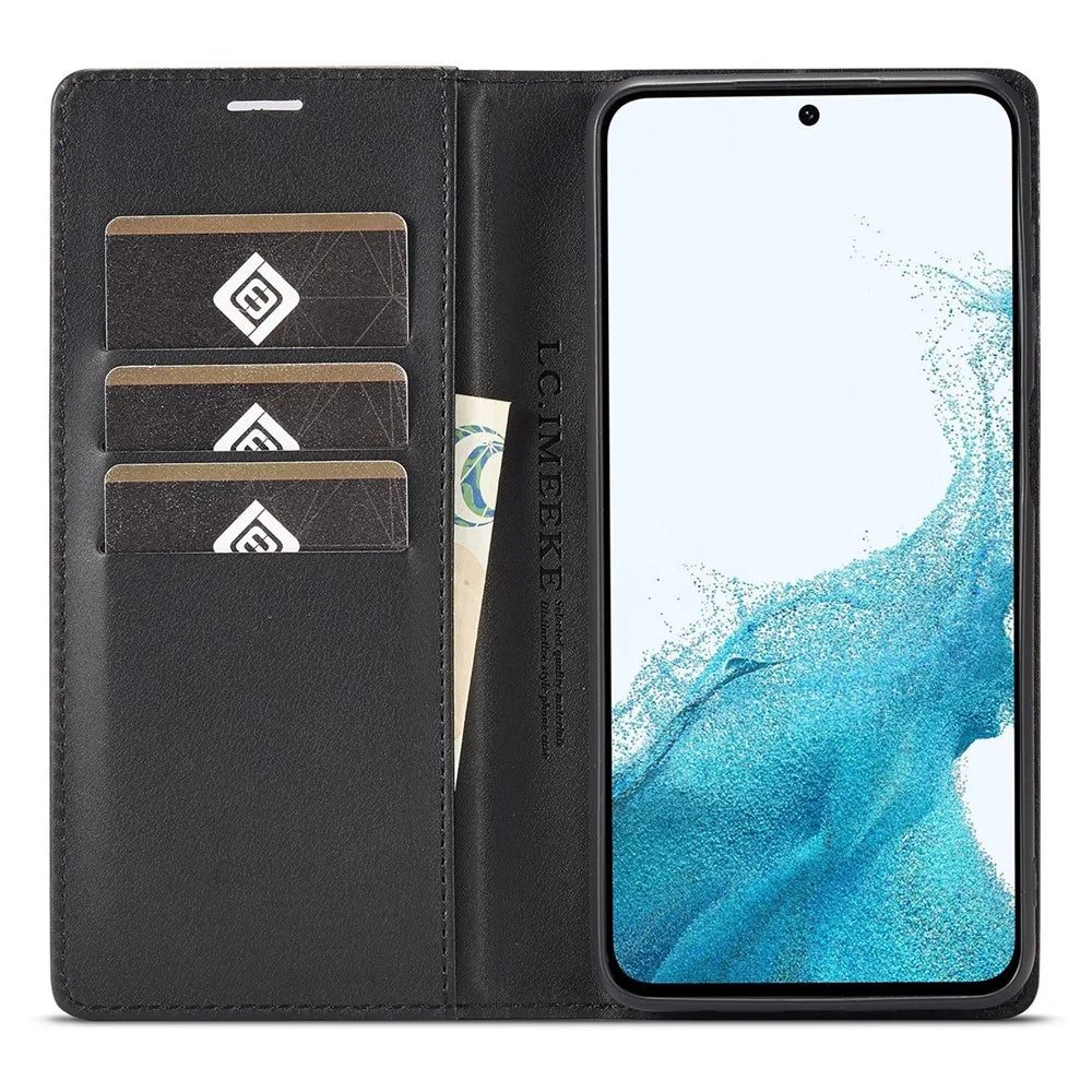LC.IMEEKE For Samsung Galaxy A24 4G (162.1 x 77.6 x 8.3mm) Wallet Stand Phone Case Carbon Fiber Texture PU Leather Cover - Horizontal Stripe - 2