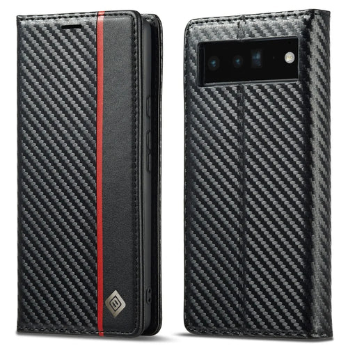 LC.IMEEKE For Google Pixel 7a PU Leather Wallet Phone Case Carbon Fiber Texture Stand Cover - Vertical Stripe - 1