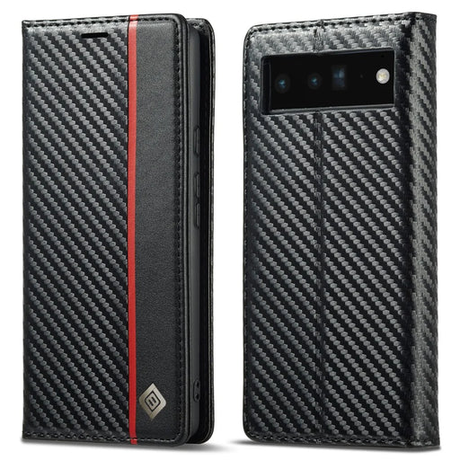LC.IMEEKE For Google Pixel 7a PU Leather Wallet Phone Case Carbon Fiber Texture Stand Cover - Vertical Stripe - 1