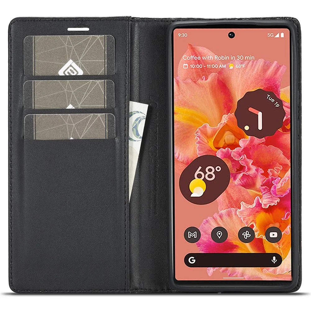 LC.IMEEKE For Google Pixel 7a PU Leather Wallet Phone Case Carbon Fiber Texture Stand Cover - Vertical Stripe - 2