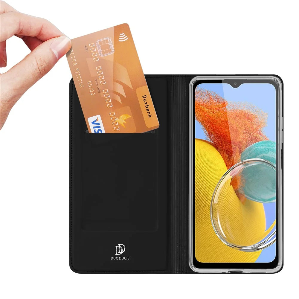 DUX DUCIS Skin Pro Series for Samsung Galaxy M14 5G Phone Case with Card Holder PU Leather Stand Flip Cover - Black - 2