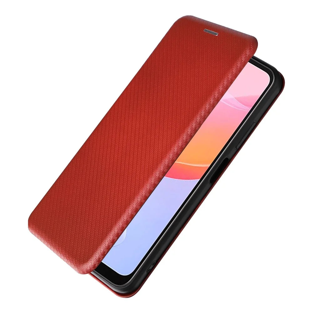 For Blackview A85 Carbon Fiber Texture Phone Case Leather Flip Stand Cover with Card Holder, Kickstand - Brown - 6
