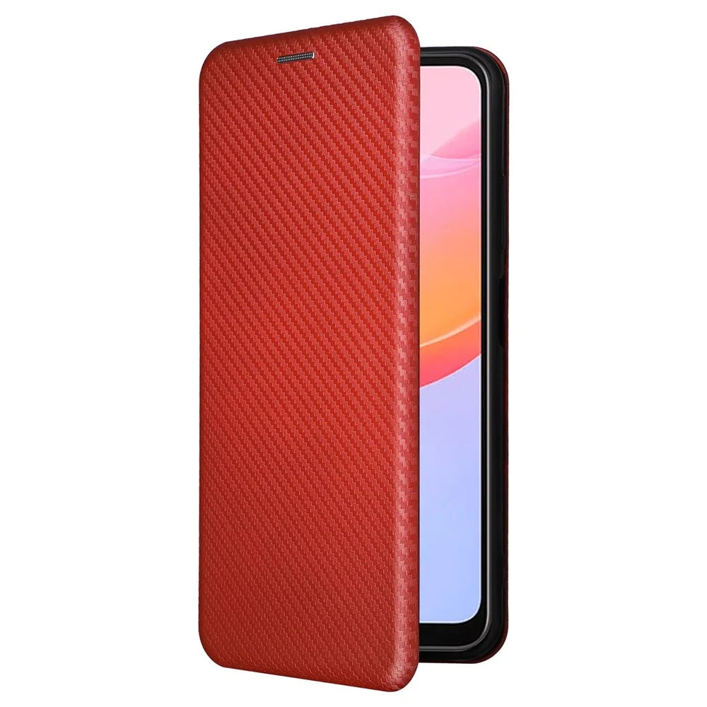 For Blackview A85 Carbon Fiber Texture Phone Case Leather Flip Stand Cover with Card Holder, Kickstand - Brown - 7