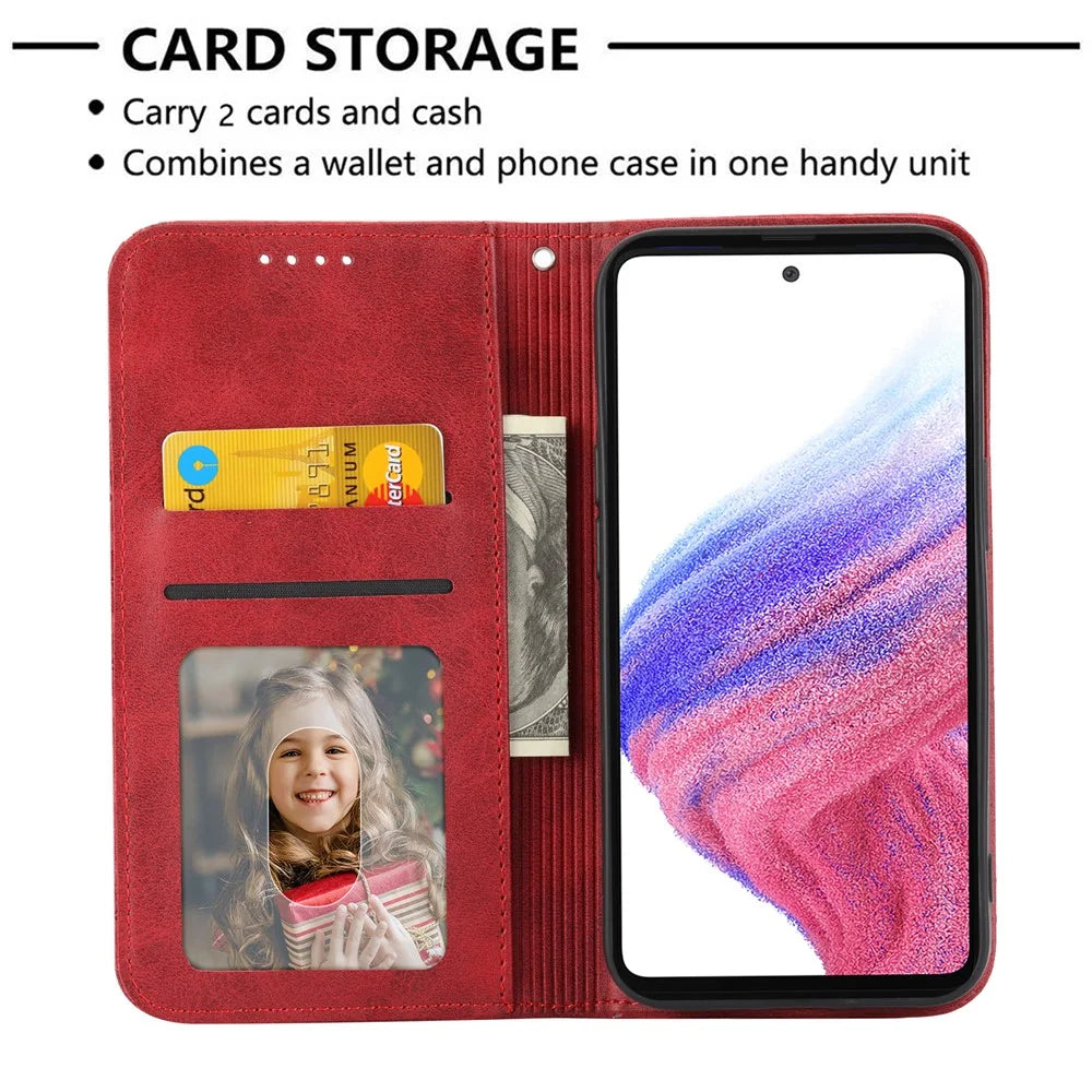 Phone Case for Samsung Galaxy A24 4G (162.1 x 77.6 x 8.3mm) , Imprinted Rhombus Pattern Wallet Calf Texture PU Leather Stand Phone Cover - Red - 2