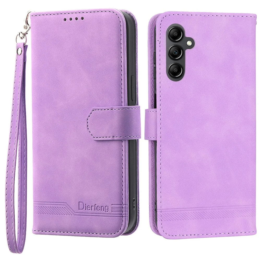 DIERFENG DF-03 For Samsung Galaxy A24 4G (162.1 x 77.6 x 8.3mm) Leather Phone Case Lines Imprinted Phone Cover with Wallet Stand - Purple - 1
