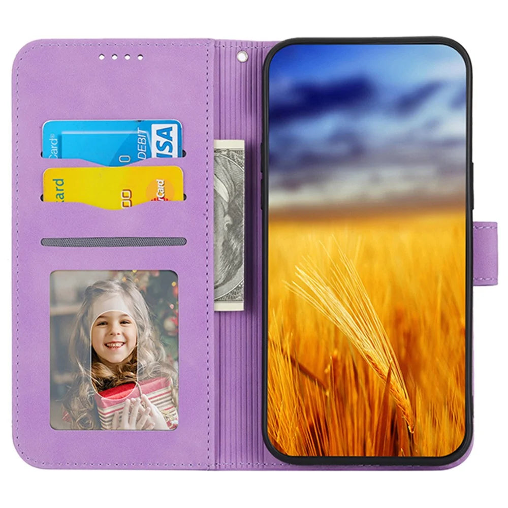 DIERFENG DF-03 For Samsung Galaxy A24 4G (162.1 x 77.6 x 8.3mm) Leather Phone Case Lines Imprinted Phone Cover with Wallet Stand - Purple - 2