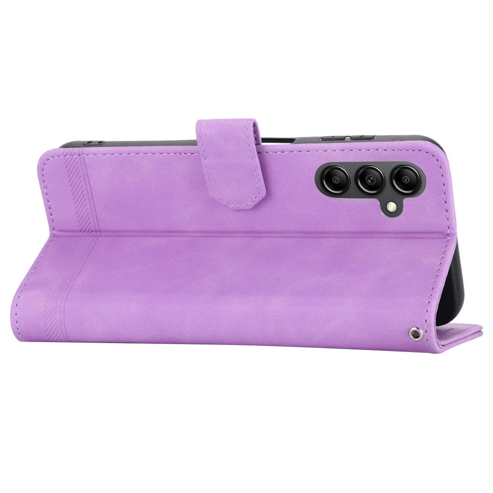 DIERFENG DF-03 For Samsung Galaxy A24 4G (162.1 x 77.6 x 8.3mm) Leather Phone Case Lines Imprinted Phone Cover with Wallet Stand - Purple - 3