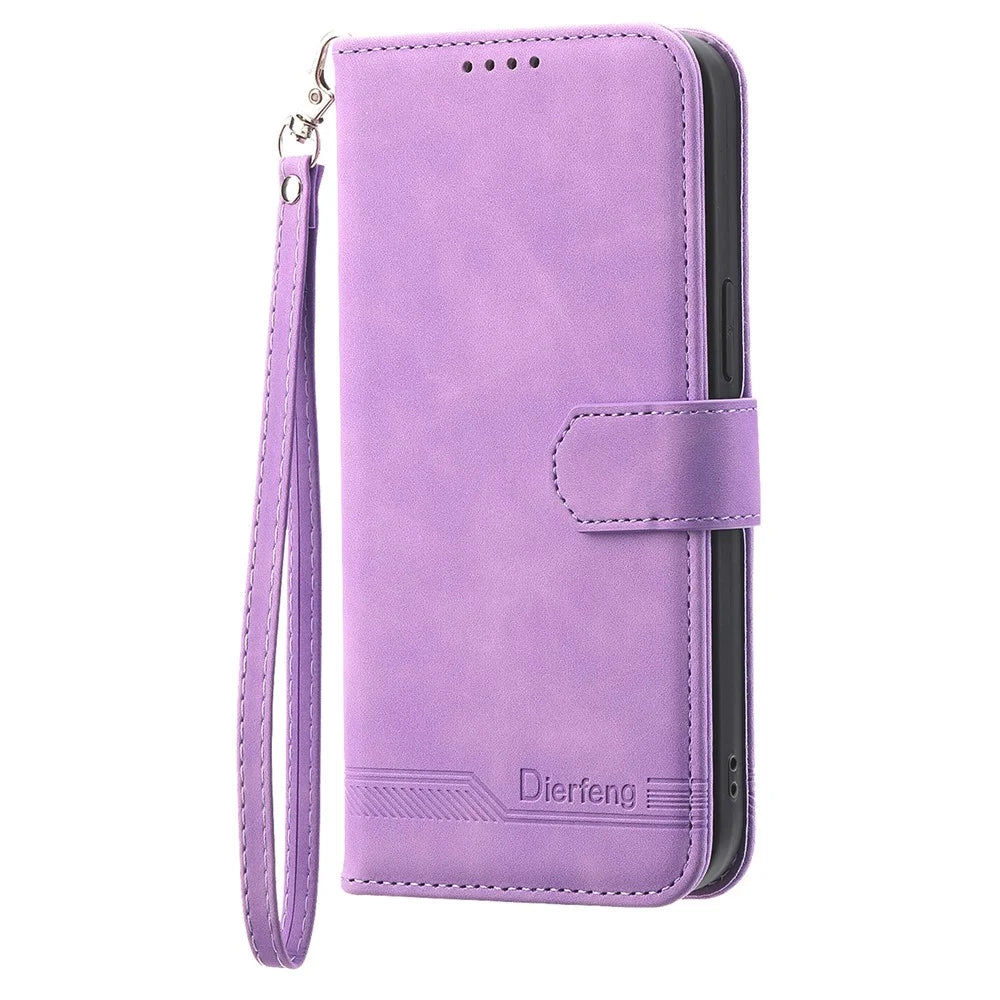 DIERFENG DF-03 For Samsung Galaxy A24 4G (162.1 x 77.6 x 8.3mm) Leather Phone Case Lines Imprinted Phone Cover with Wallet Stand - Purple - 7