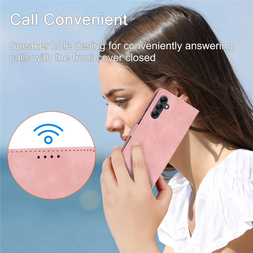 DIERFENG DF-03 For Samsung Galaxy M14 5G Wallet Phone Case Lines Imprinted Leather Flip Cover with Stand - Pink - 5