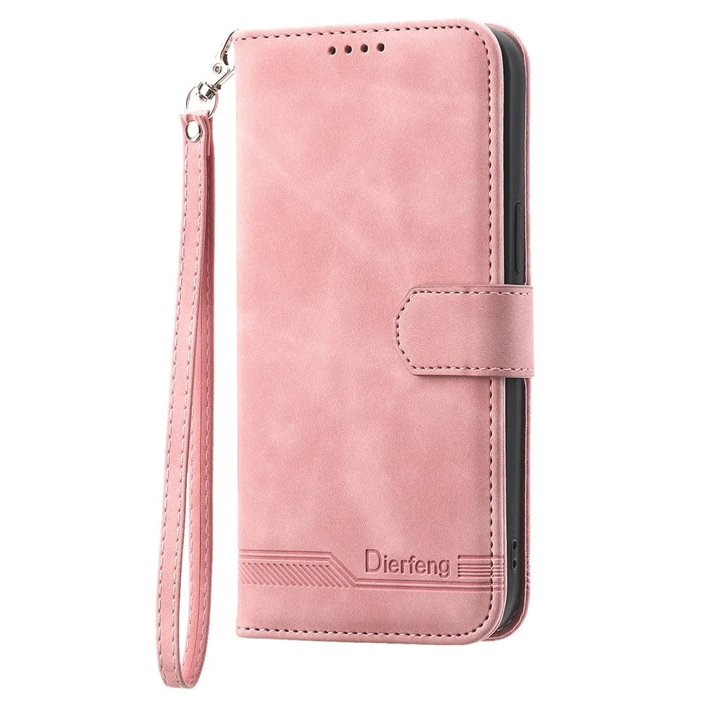 DIERFENG DF-03 For Samsung Galaxy M14 5G Wallet Phone Case Lines Imprinted Leather Flip Cover with Stand - Pink - 7