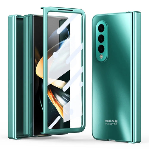 For Samsung Galaxy Z Fold4 5G Hard PC Phone Case Anti-Drop Protective Phone Shell Cover with Screen Film - Green - 1
