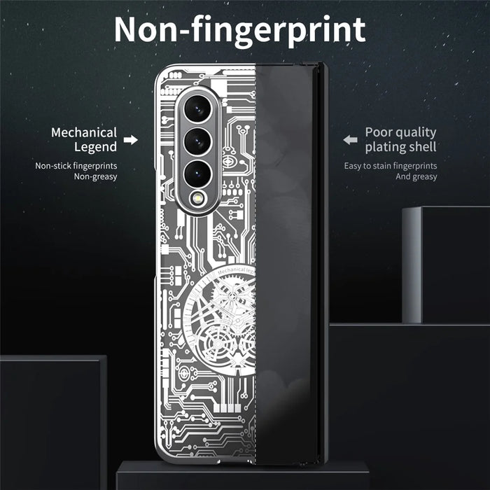 Folding Phone Case for Samsung Galaxy Z Fold3 5G Mechanical Legend Series Electroplating PC Shell with Tempered Glass Film - Silver - 7