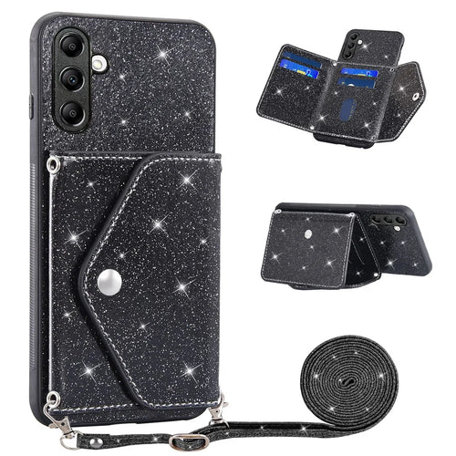 For Samsung Galaxy A14 5G / 4G PU Leather+TPU Phone Cover Kickstand Card Holder Cell Phone Case - Black - 1