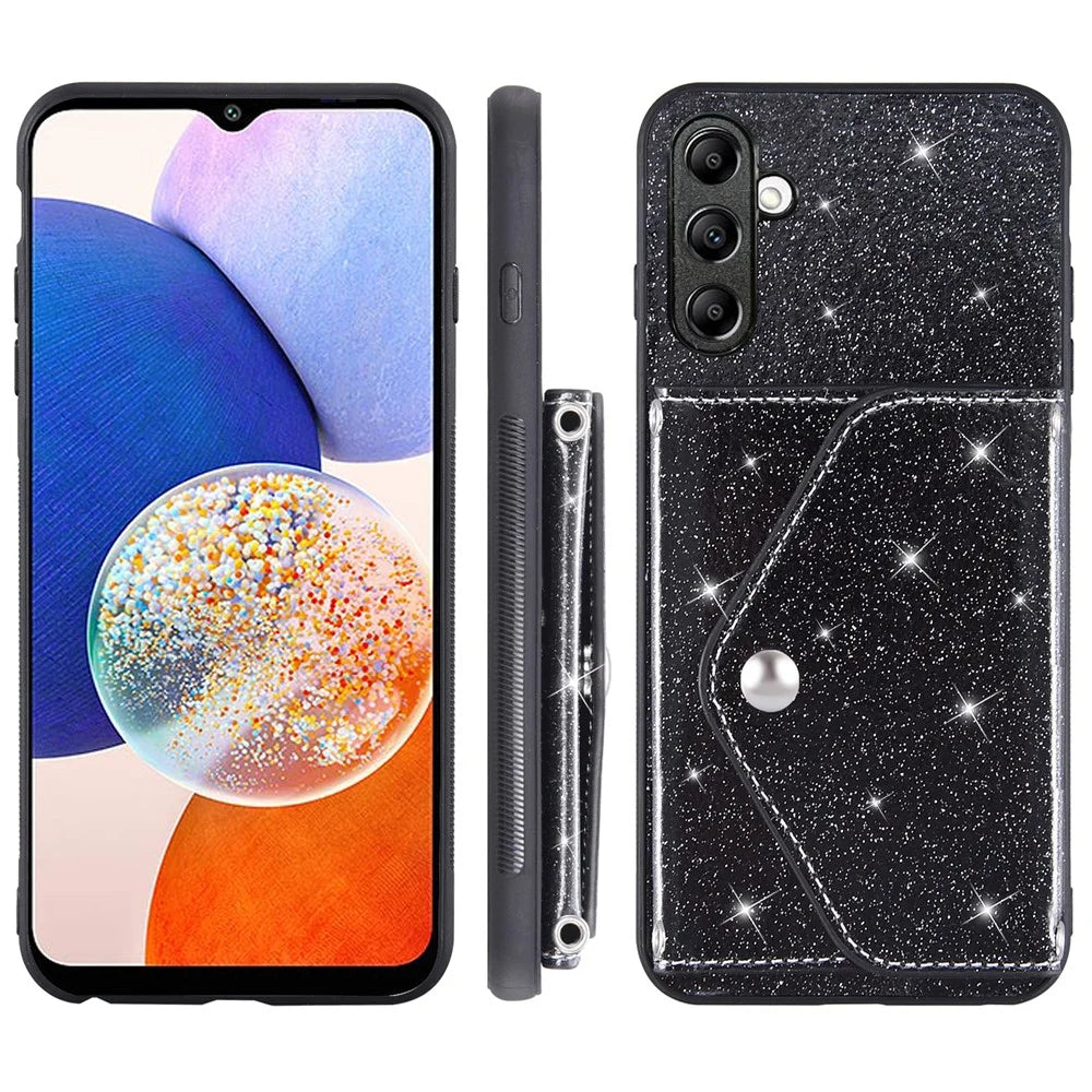 For Samsung Galaxy A14 5G / 4G PU Leather+TPU Phone Cover Kickstand Card Holder Cell Phone Case - Black - 7