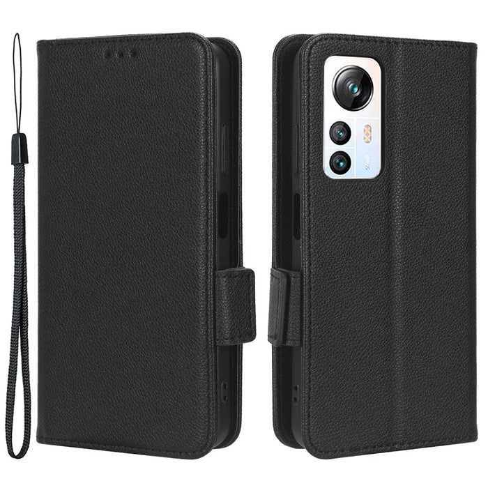 For Blackview A85 Wallet Phone Case PU Leather Litchi Texture Stand Cover with Strap - Black - 1