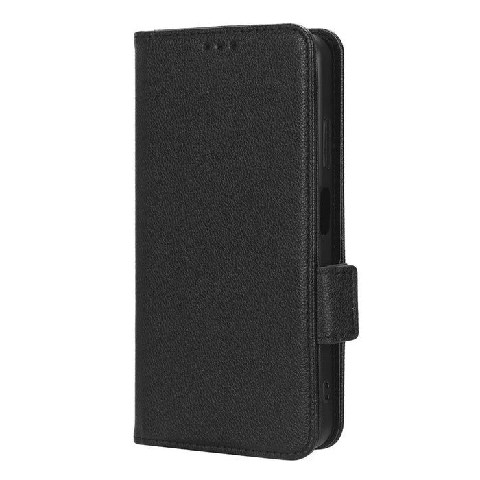 For Blackview A85 Wallet Phone Case PU Leather Litchi Texture Stand Cover with Strap - Black - 7