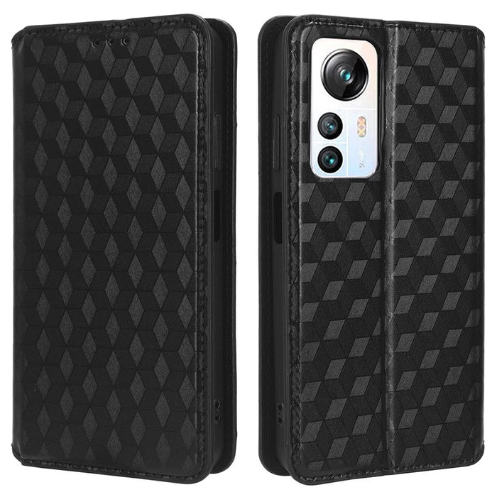 For Blackview A85 PU Leather Imprinted Rhombus Pattern Phone Case Stand Wallet Flip Cover - Black - 1