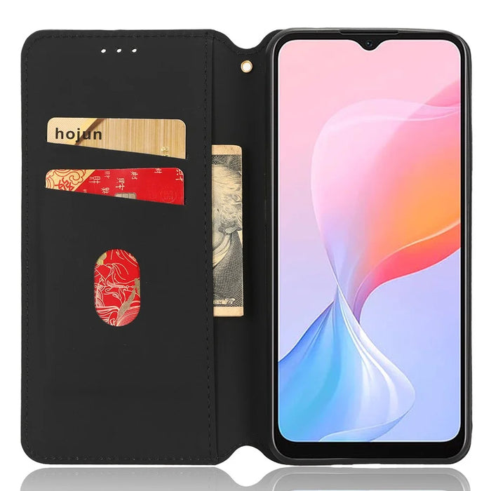 For Blackview A85 PU Leather Imprinted Rhombus Pattern Phone Case Stand Wallet Flip Cover - Black - 2